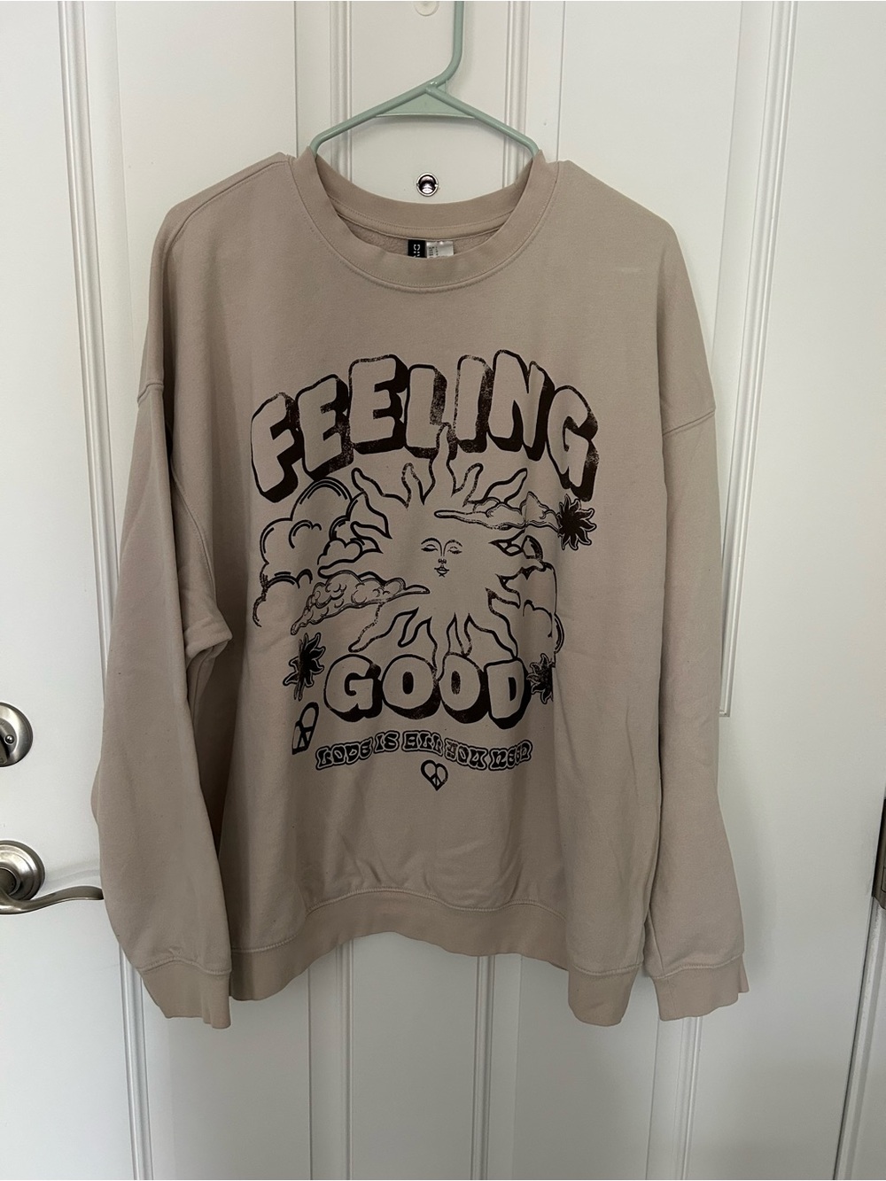 H&M Beige Graphic "Feeling Good" Crewneck Sweatshirt